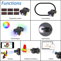 FREENOVE 4WD auta Kit pro ESP32-WROVER (součástí) (kompatibilní s Arduino IDE), kamera, matice s výrazy, vyhýbání překážkám