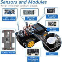 FREENOVE 4WD Car Kit with RF Remote - Sada na vzdálené ovládání 4WD, kompatibilní s Arduino IDE, s funkcemi sledování