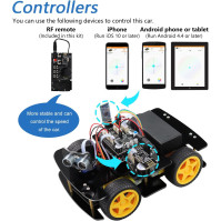 FREENOVE 4WD Car Kit with RF Remote - Sada na vzdálené ovládání 4WD, kompatibilní s Arduino IDE, s funkcemi sledování