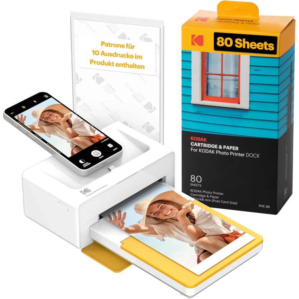 KODAK Dock Plus 4PASS Instant Photo Printer (4x6 palců) + 90 listů balení