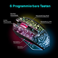 Connect It Doodle RGB herní myš | 6 tlačítek pro hráče/home office | ergonomická myš | 1000/1500/2000/2400 DPI | Plug & Play