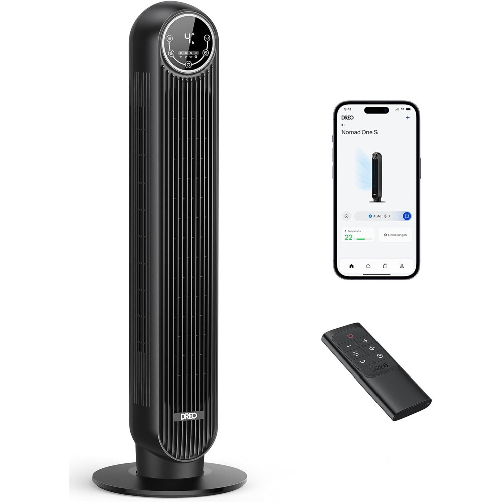 Dreo Smart Silent Tower ventilátor, WiFi Alexa ventilátor, 7,3 m/s rychlostní elektrický chladicí ventilátor, 90° oscilační