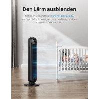 Dreo Smart Silent Tower ventilátor, WiFi Alexa ventilátor, 7,3 m/s rychlostní elektrický chladicí ventilátor, 90° oscilační