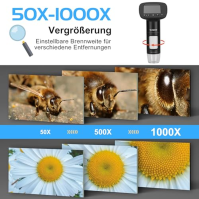 Modernizovaný ruční mikroskop WADEO s 2" LCD displejem, 1000× USB mikroskop s 8 LED světly, digitální mikroskop se stojanem a 32