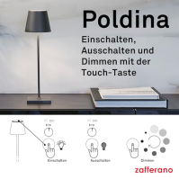 Zafferano Poldina Pro - stmívatelná stolní lampa LED z hliníku, krytí IP65, vnitřní/venkovní použití, kontaktní nabíjecí stanice