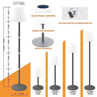 FUYO Solární stojací lampa Venkovní bezdrátová stmívatelná stojací lampa se světelným čidlem 4-cestná výškově nastavitelná teplá