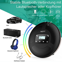 HOTT CD903TF Dobíjecí přenosný CD přehrávač Bluetooth s FM vysílačem, dotykovým tlačítkem a podsvíceným displejem pro cestování 