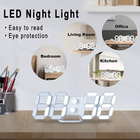 EDUP Home 3D LED digitální nástěnné hodiny Stolní budík s dálkovým ovládáním pro kuchyň Ložnice Kancelář, Módní 9,7" LED noční s