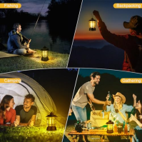 Flintronic Camping Lamp, LED kempingová lampa přenosná s hákem, reflektor se 3 režimy světla, vodotěsné nouzové světlo pro turis