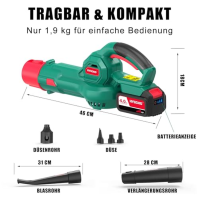 Bateriový foukač HYECHO 18V, foukač listí 225 km/h, baterie 4,0 Ah, s 3dílnou nafukovací tryskou, lehký a ergonomický, pro úklid