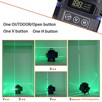 16 linií Laserová vodováha, KKnoon Laserová vodováha 4D 16 linií Samonivelační horizontální a vertikální laserová vodováha s 2 d