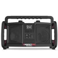 Rádio PerfectPro ROCKBULL pro staveniště, příjem DAB+ a FM, Bluetooth, vstup AUX a vstup USB, integrovaná dobíjecí baterie, nára