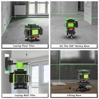 Ycoiee křížový laser, laserová vodováha 4x360°, 16 linií 3° samonivelační křížový laser zelený pro vnitřní a venkovní staveniště