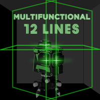 VISLONE 9898Samonivelační zelená laserová vodováha 3 x 360 stupňů Vislone, 3D rotace 12 čar automaticky se 2 bateriemi, nastavit