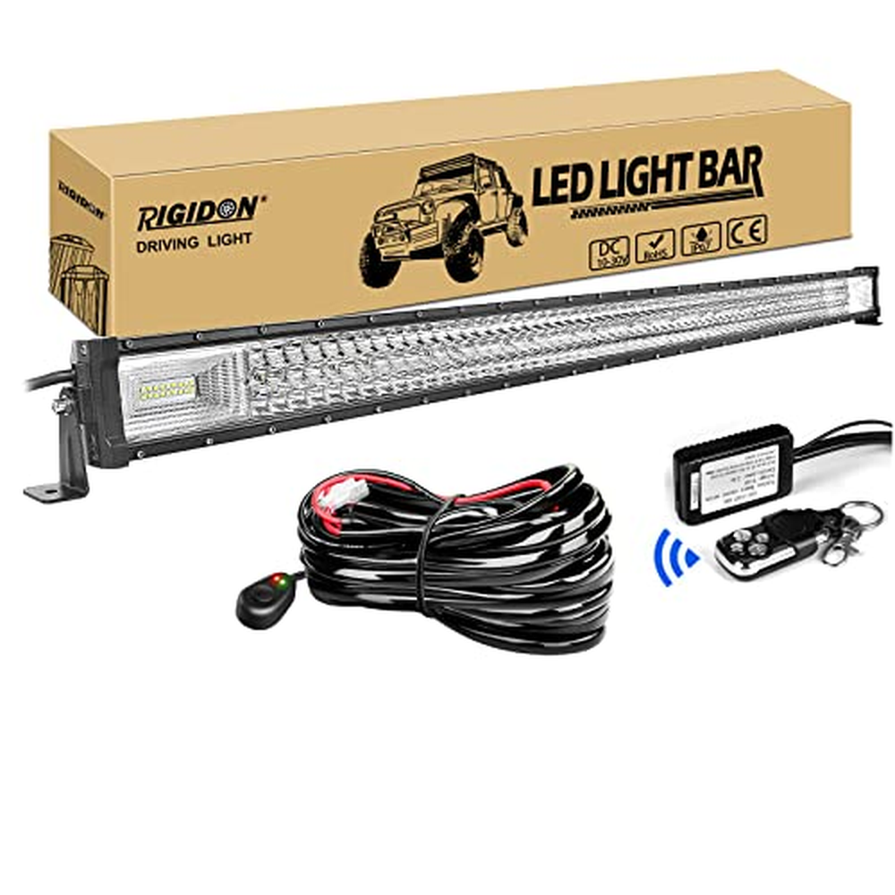 RIGIDON Car Led Light Bar s 12V stroboskopem dálkové ovládání kabelový svazek, rovný 52 palců 675W, 7D Tri Row Driving Work Lamp