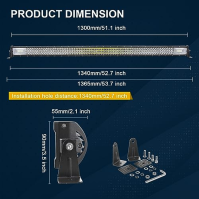 RIGIDON Car Led Light Bar s 12V stroboskopem dálkové ovládání kabelový svazek, rovný 52 palců 675W, 7D Tri Row Driving Work Lamp