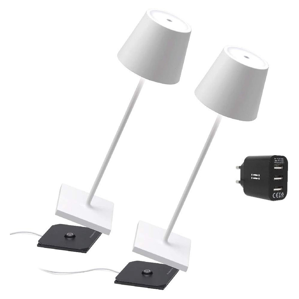 Zafferano Kit 2x Poldina Pro - Bezdrátová LED stolní lampa s dotykovým stmívačem, IP65, [Exkluzivní na Amazonu]