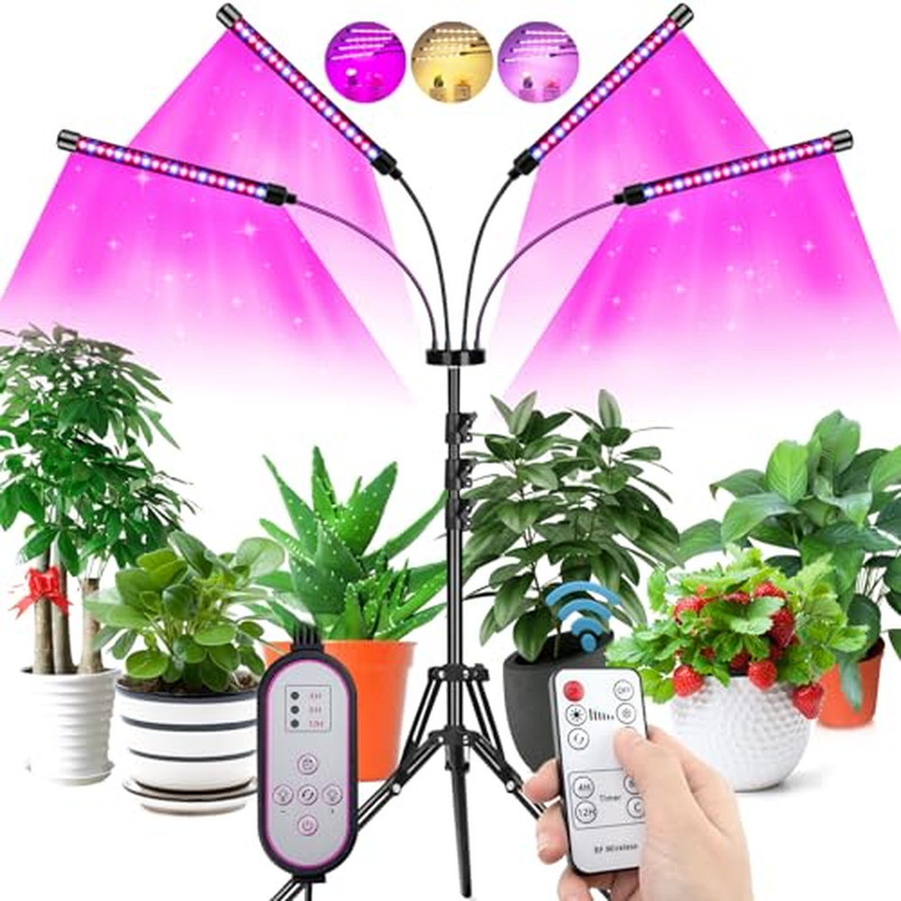 COKOLILA Plant Lamp Led, 80W Grow Light se stojanem Tripod, 4 hlavy Plant Light s časovačem 4/8/12H, Grow Lamp Full Spectrum 360