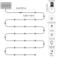 litogo řetězová světla venkovní solární, 25+2 LED 9M G40 solární pohádková světla venkovní IP55 vodotěsná 4 režimy solární pohád