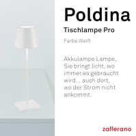 Zafferano Poldina Pro - stmívatelná stolní lampa LED z hliníku, krytí IP54, vnitřní/venkovní použití, kontaktní nabíjecí stanice