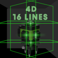 Laserový nivelační přístroj, KKnoon 4 X 360° zelený křížový samonivelační přístroj, 4D 16 horizontálních a vertikálních čar s ot