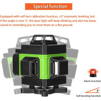 Laserový nivelační přístroj, KKnoon 4 X 360° zelený křížový samonivelační přístroj, 4D 16 horizontálních a vertikálních čar s ot
