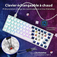 RK ROYAL KLUDGE RK61 Bezdrátová klávesnice AZERTY Francouzská klávesnice AZERTY 60% Mechanická herní klávesnice RGB podsvícená p