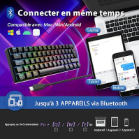 RK ROYAL KLUDGE RK61 Bezdrátová klávesnice AZERTY Francouzská klávesnice AZERTY 60% Mechanická herní klávesnice RGB podsvícená p