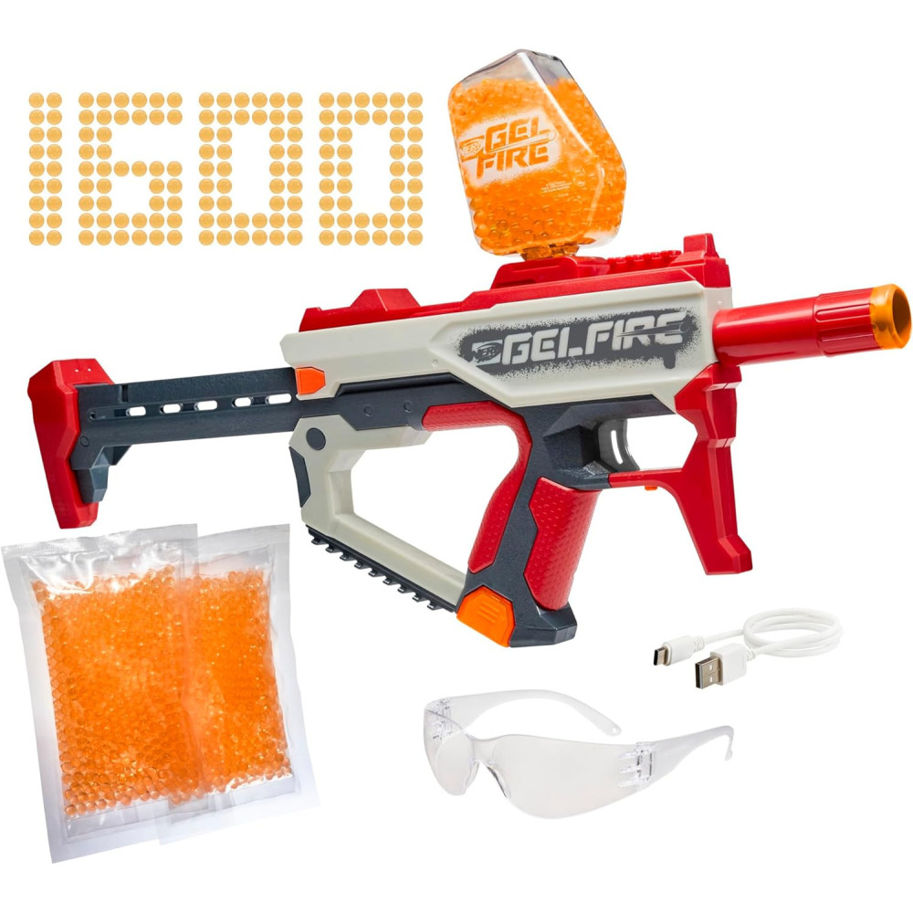 Nerf Pro Gelfire Mythic Blaster, 1600 hydratovaných gelfire kuliček, zásobník na 800 kuliček, s akumulátorem a ochranným