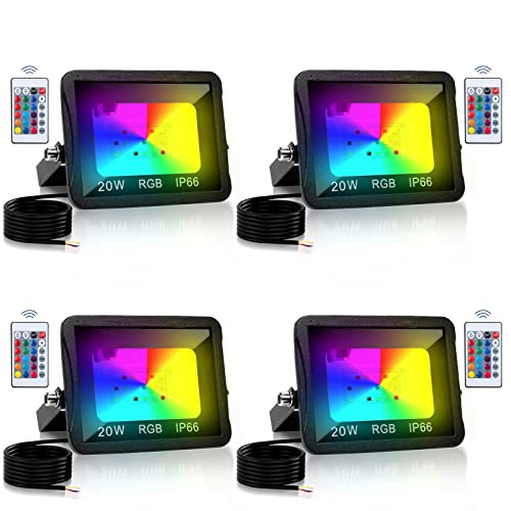 Tubiaz 4ks 20W RGB reflektor s možností změny barvy, RGB LED reflektor stmívatelný s dálkovým ovládáním 16 barev 4 režimy, IP66 