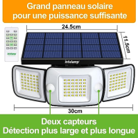 intelamp Venkovní solární světla, solární světla se dvěma senzory, 6000mAh venkovní solární světla, 270° širokoúhlá solární bezp