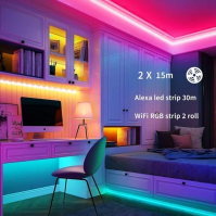 Alexa LED Strip 30m,Wifi LED Strip RGB LED Stripes LED Fairy Lights Synchronizace hudby,Tuya App Works with Google Assistant, LE