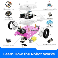 Makeblock mBot Robot Hračka pro děti, programovatelný robot kompatibilní se Scratchem a Arduinem, detekuje překážky, sleduje čár