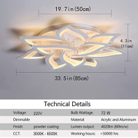 Oninio Moderní stropní světlo LED, stmívatelné stropní svítidlo s dálkovým ovládáním, stropní světlo do obývacího pokoje pro jíd