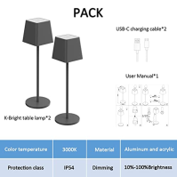 K-Bright Stmívatelná LED dobíjecí stolní lampa | Vhodná do interiéru i exteriéru | Dobíjecí | Teplé bílé světlo 3000K | Bezdráto