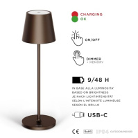 Stilosa Classica 3 - Stmívatelná LED dobíjecí stolní lampa IP54 pro vnitřní i venkovní použití - Dobíjecí - Teplá barva světla -