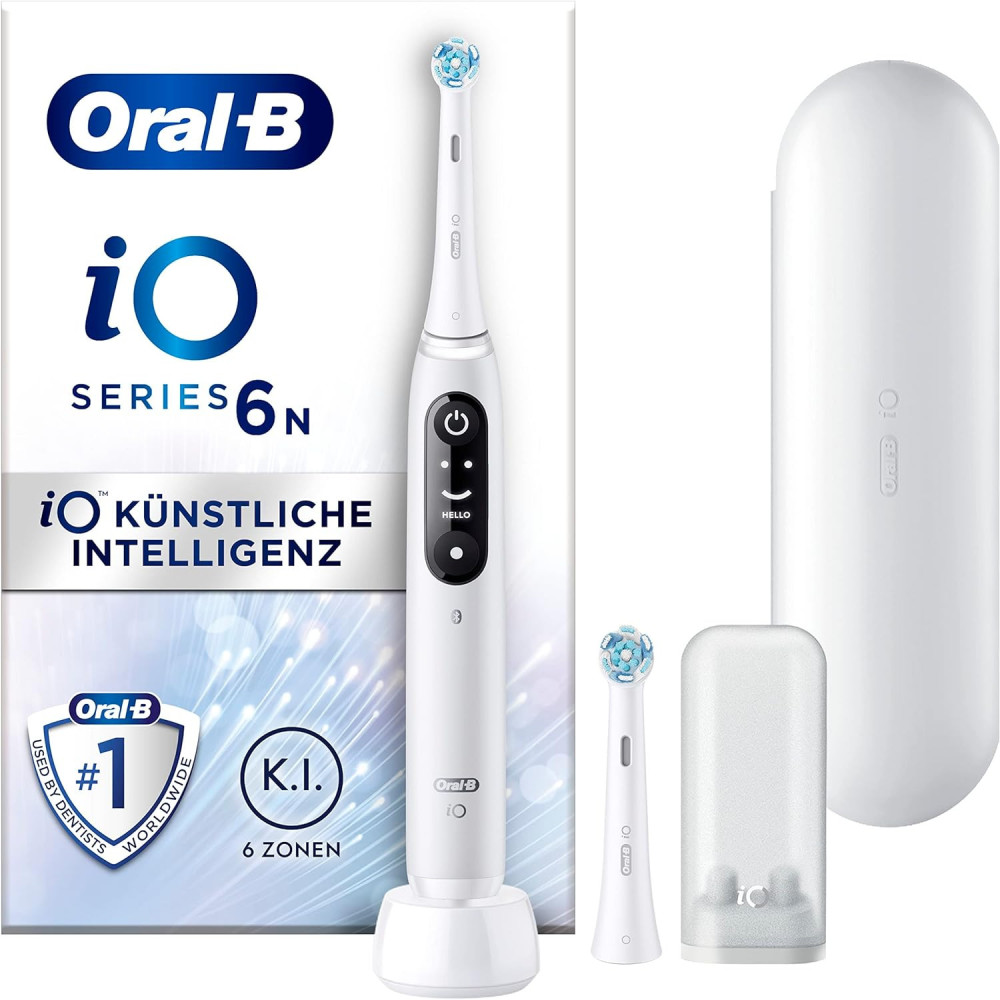 Oral-B iO série 6 Elektrický zubní kartáček, 2 nástavce, 5 režimů čištění pro péči o zuby, displej a cestovní pouzdro, n