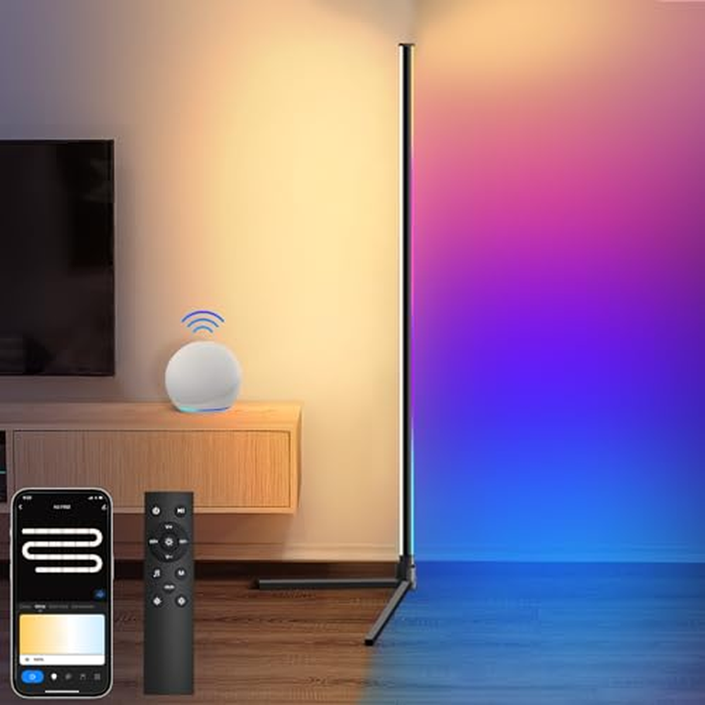 Weilim RGB lampa LED Stojací lampa do obývacího pokoje Stmívatelná, 155,5cm rohová lampa s dálkovým ovládáním a APP kompatibilní