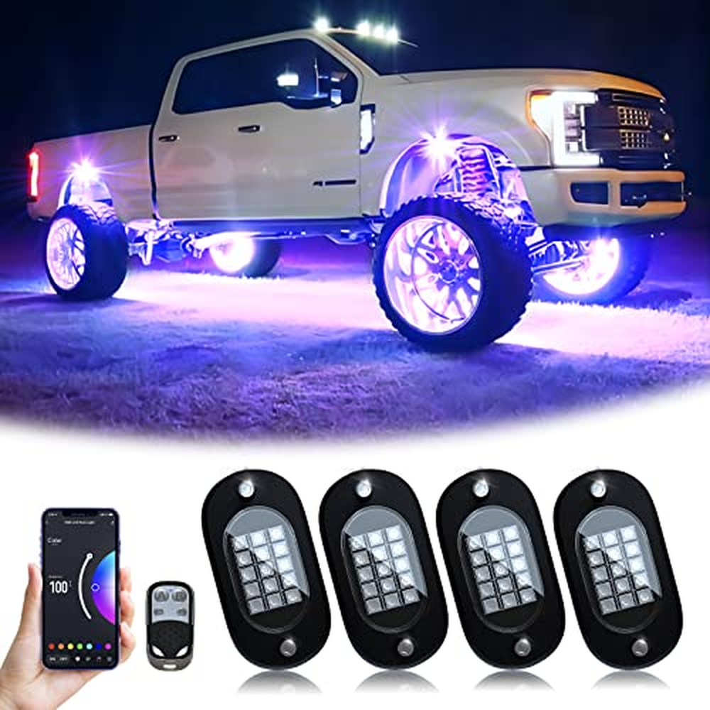 YiLaie RGB LED Rock Light Kits Car Neon Underglow Lights Vodotěsné světlo podvozku auta pro osobní automobil ATV SUV - 4 pody