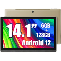 MESWAO Android 12 Tablet, 14,1palcový tablet s 1920 x 1080 IPS HD displejem, 6GB/128GB, Bluetooth 4.1, 2.4G/5G WiFi a 10000mAh b