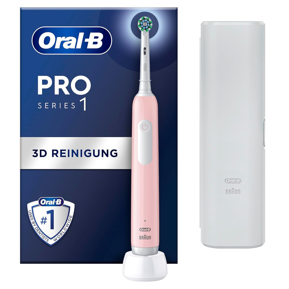 Oral-B Pro Series 1, růžový elektrický zubní kartáček 1, kartáček 1, cestovní pouzdro navrženo firmou Braun