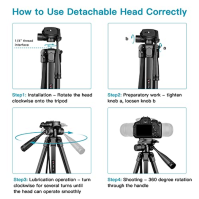 Victiv New Camera Phone Tripod, 67,7"/172cm Přenosný hliníkový stativ s odnímatelnou třícestnou hlavou pro DSLR Canon Nikon Sony