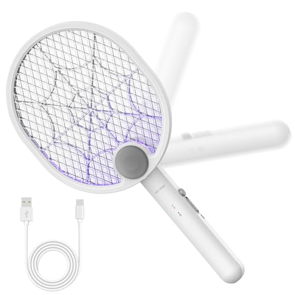 Buzbug Electric Fly Swatter, skládací Fly Killer Electric Mosquito Swatter USB-C Rechargeable Bug Zapper Racket for Home Indoor 