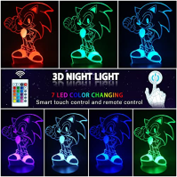 Noční světlo Sonic The Hedgehog pro děti, 3D iluze lampy s 16 barvami a dálkovým ovládáním Sonic Lights, Sonic Toys Decor Room, 