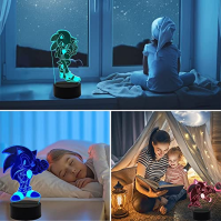 Noční světlo Sonic The Hedgehog pro děti, 3D iluze lampy s 16 barvami a dálkovým ovládáním Sonic Lights, Sonic Toys Decor Room, 