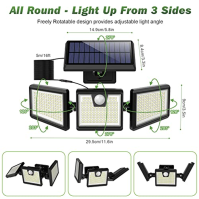 [2 kusy] Solární lampy pro venkovní použití s detektorem pohybu, 341LED 3500LM [3 otočné hlavy] solární světlo, 270° úhel osvětl