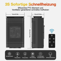 Altronia Elektrický ohřívač s ventilátorem - 1500W ohřívače Přenosný malý pokojový ohřívač s nízkou hlučností, dálkové ovládání,