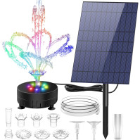 AISITIN barevná solární fontána 10W pro venkov, solární fontána s 2m hadicí a pevnými kolíky, solární čerpadlo