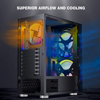 Počítačová skříň ATX Mid Tower, ESGAMING PC skříň s předinstalovanými 3 ventilátory ARGB, otevírací přední stranou z tvrzeného s