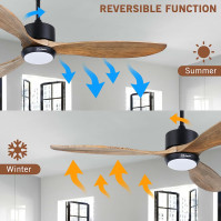 Ovlaim Dřevěný stropní ventilátor o průměru 132 cm s LED osvětlením a dálkovým ovládáním